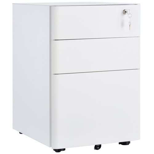 Caisson De Bureau Mobile 3 Tiroirs En Acier Blanc Avec Serrure 39x48x59 Cm