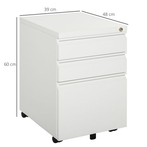 Caisson Mobile De Bureau Blanc En Acier Avec 3 Tiroirs Et Roulettes, 39x48x60 Cm