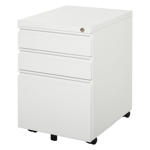 Caisson Mobile De Bureau Blanc En Acier Avec 3 Tiroirs Et Roulettes, 39x48x60 Cm