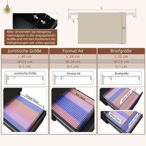 Caisson Noir En Acier Avec 2 Tiroirs Verrouillables Sur Roulettes 37x43,5x67,5 Cm