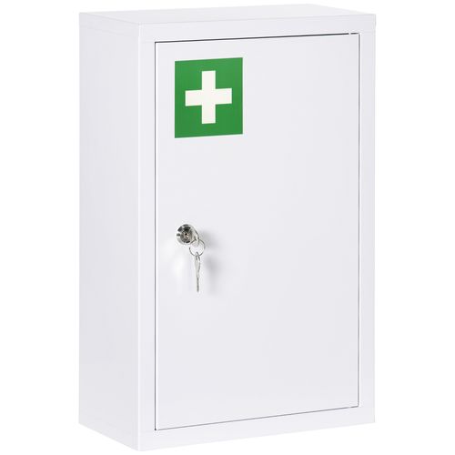 Armoire à Pharmacie Murale Blanche Sécurisée, Acier, 3 Étagères 30x14x46 Cm