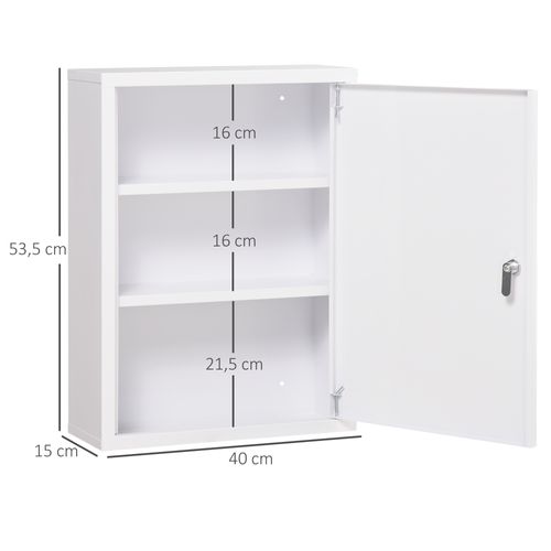 Armoire à Pharmacie Murale Verrouillable En Acier Blanc 40x15x53,5 Cm
