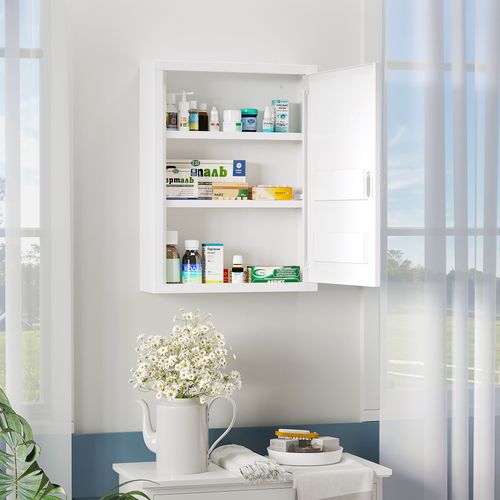Armoire à Pharmacie Murale Verrouillable En Acier Blanc 40x15x53,5 Cm