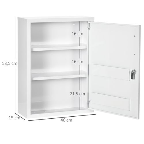 Armoire à Pharmacie Murale Verrouillable En Acier Blanc 40x15x53,5 Cm