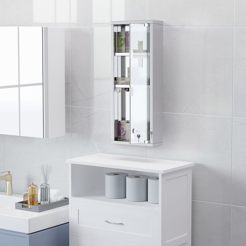 Armoire à Pharmacie Verrouillable En Acier Inoxydable Et Verre Dépoli, 20x12x58 Cm