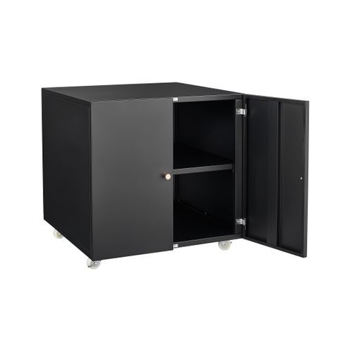 Meuble Imprimante Mobile Noir Avec Étagère Réglable Et Porte, Sur Roulettes 60 X 60 X 60 Cm