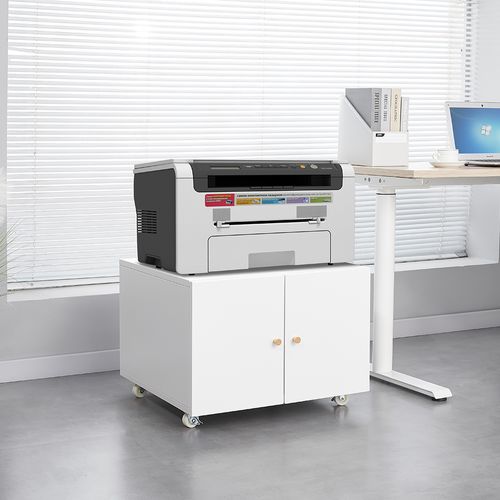 Meuble Imprimante Mobile Noir Avec Étagère Réglable Et Porte, Sur Roulettes 60 X 60 X 45 Cm