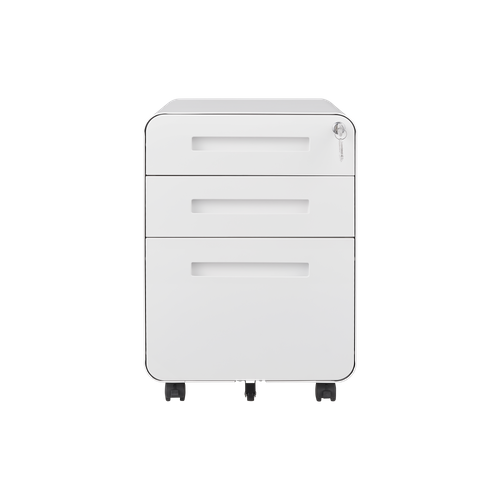 Caisson Mobile 3 Tiroirs Blanc Avec Roulettes, Serrure Et Rangement Dossiers