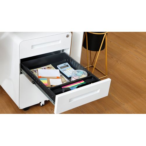 Caisson Mobile 3 Tiroirs Blanc Avec Roulettes, Serrure Et Rangement Dossiers