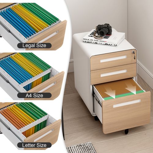 Caisson Mobile 3 Tiroirs En Métal Blanc Avec Roulettes Et Serrure