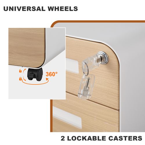 Caisson Mobile 3 Tiroirs En Métal Blanc Avec Roulettes Et Serrure