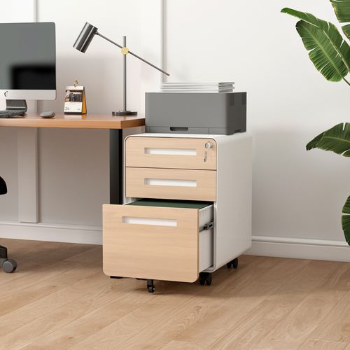 Caisson Mobile 3 Tiroirs En Métal Blanc Avec Roulettes Et Serrure