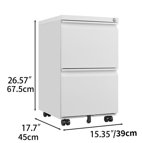 Caisson Mobile 2 Tiroirs En Métal Blanc Avec Serrure, Format Legal/a4