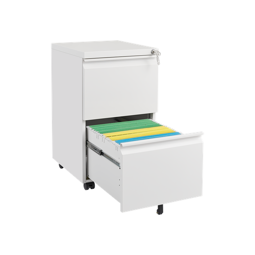 Caisson Mobile 2 Tiroirs En Métal Blanc Avec Serrure, Format Legal/a4
