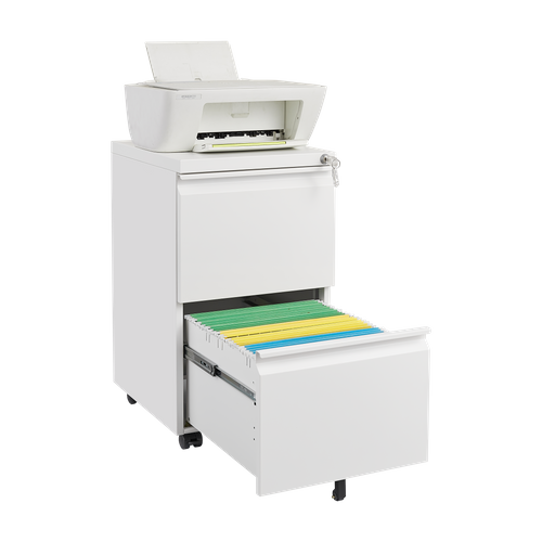 Caisson Mobile 2 Tiroirs En Métal Blanc Avec Serrure, Format Legal/a4