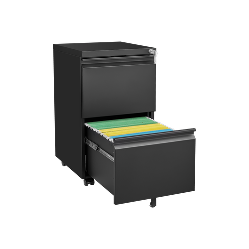 Caisson Mobile 2 Tiroirs En Métal Noir Avec Serrure, Format Legal/a4