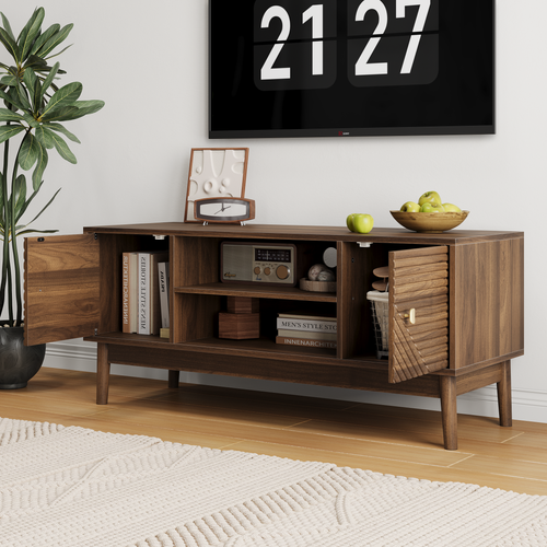 Meuble TV 110 Cm Style Mid-century, Avec Rangements, Pour Écran 32/45"