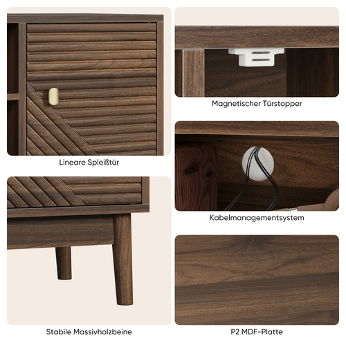 Meuble TV 110 Cm Style Mid-century, Avec Rangements, Pour Écran 32/45"