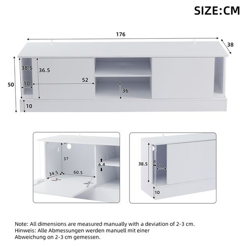 Meuble TV Blanc Laqué Avec LED, Pour TV Jusqu'à 70'', Rangement Spacieux