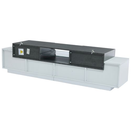 Meuble TV LED 180 Cm Blanc Et Gris Effet Marbre Avec Rangements Pour TV Jusqu’à 80"