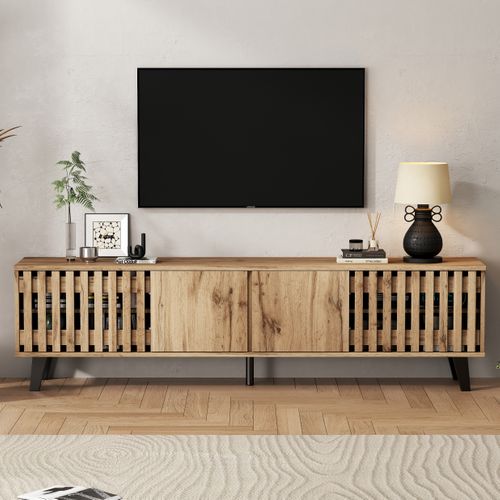 Meuble TV 180x40x55 Cm + Buffet 150x40x95 Cm En Bois Naturel, 14 Compartiments