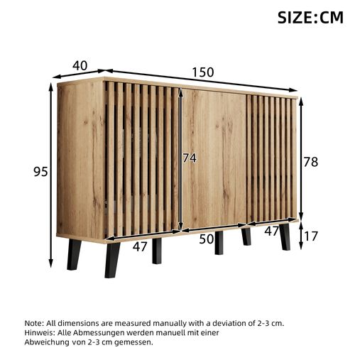 Meuble TV 180x40x55 Cm + Buffet 150x40x95 Cm En Bois Naturel, 14 Compartiments