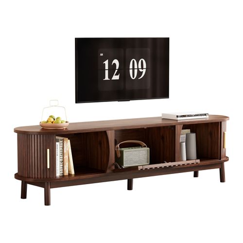Meuble TV 165x39,5x46 Cm Brun Avec Portes Coulissantes Et Battante, Pour TV 65"