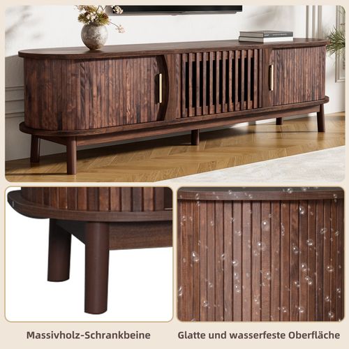 Meuble TV 165x39,5x46 Cm Brun Avec Portes Coulissantes Et Battante, Pour TV 65"