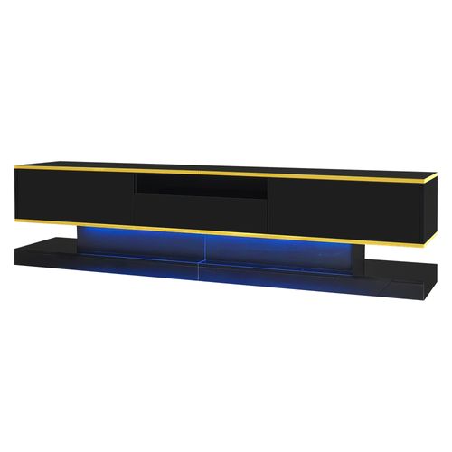 Meuble TV Moderne 180 Cm Noir Brillant Avec LED Et 3 Tiroirs