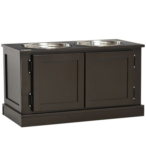 Gamelle Surélevée Pour Chien Avec Rangement, 2 Bols Inox, 60x30x34 Cm, Marron