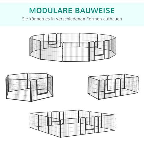 Enclos Modulable Pour Chiots Avec 12 Panneaux, Porte, Acier Noir, 60 Cm