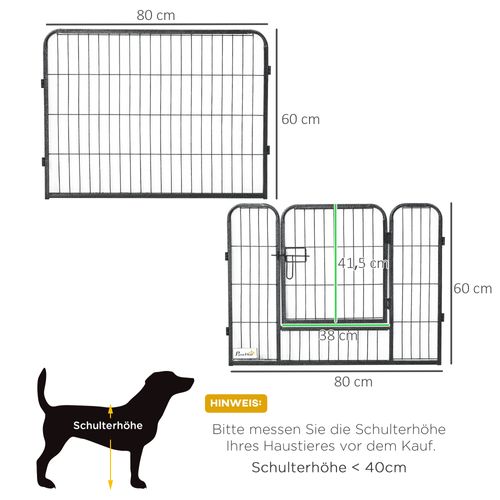 Enclos Modulable Pour Chiots Avec 12 Panneaux, Porte, Acier Noir, 60 Cm