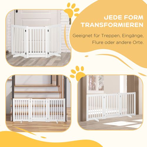 Barrière Pour Chien En Bois, Pliable Et Autoportante, 3 Panneaux, Blanche 155x76 Cm