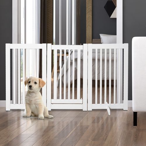 Barrière Pour Chien En Bois, Pliable Et Autoportante, 3 Panneaux, Blanche 155x76 Cm