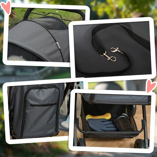 Poussette Pour Chien Et Chat Pliable, Châssis Acier, Gris Foncé 76,5x52x95 Cm