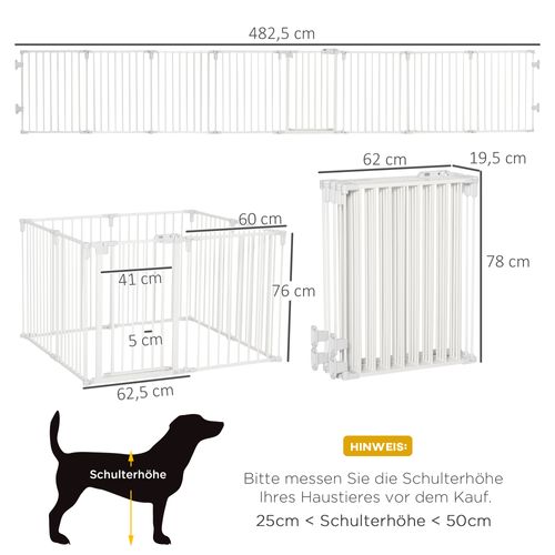 Parc Pliable Pour Chien Avec Porte, 8 Panneaux, Fixation Murale, Blanc 60x76 Cm
