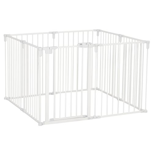 Parc Pliable Pour Chien Avec Porte, 8 Panneaux, Fixation Murale, Blanc 60x76 Cm