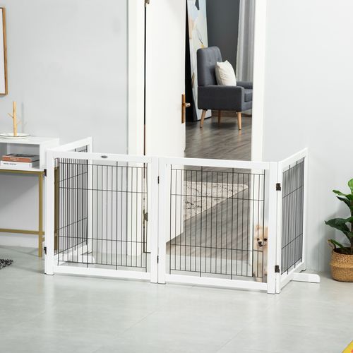 Barrière Extensible 4 Panneaux En Bois Et Acier Pour Chiens, 305 Cm