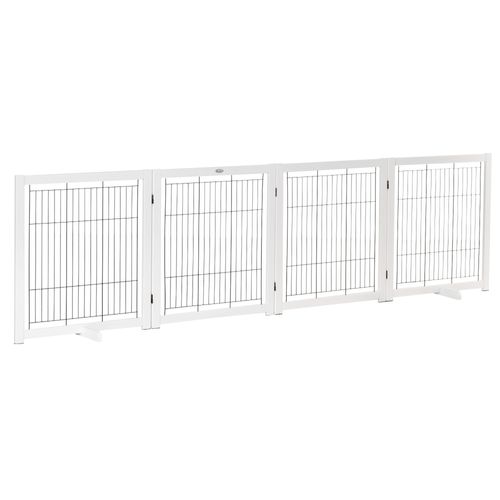 Barrière Extensible 4 Panneaux En Bois Et Acier Pour Chiens, 305 Cm