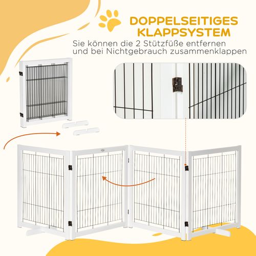 Barrière Extensible 4 Panneaux En Bois Et Acier Pour Chiens, 305 Cm