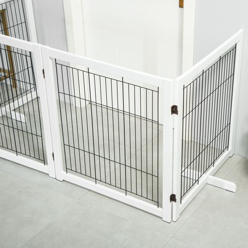 Barrière Extensible 4 Panneaux En Bois Et Acier Pour Chiens, 305 Cm