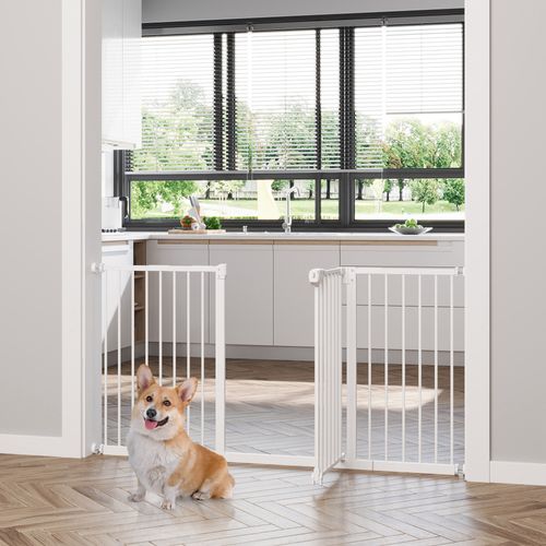 Barrière De Sécurité Extensible Sans Perçage Pour Chien, Métal Blanc 74–147 Cm