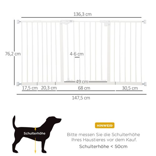 Barrière De Sécurité Extensible Sans Perçage Pour Chien, Métal Blanc 74–147 Cm