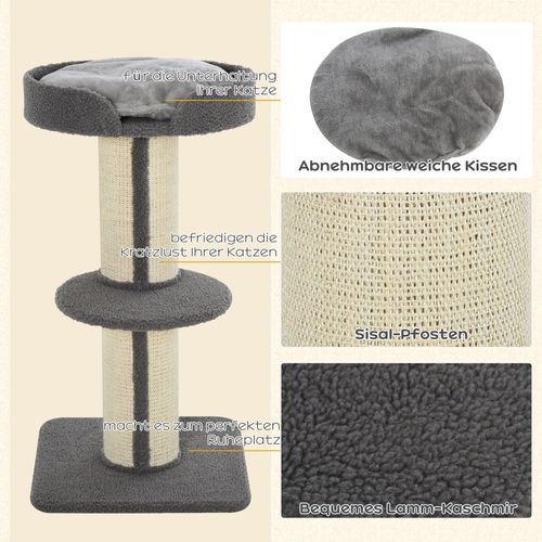 Arbre à Chat Stable Avec Poteaux En Sisal Et Plateforme, Gris, Charge 30 Kg