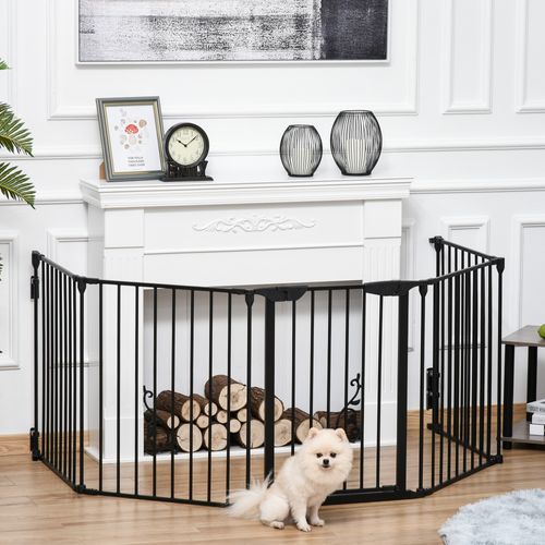 Parc Modulable Pliable 2-en-1 Avec Porte Pour Chiots Petits Et Moyens, Métal Noir
