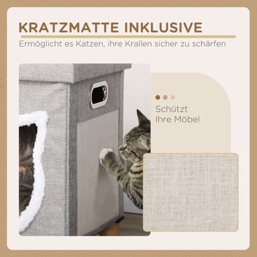 Maison Pour Chat Ottomane Avec Coussin, Tapis à Griffer Et Balle, Gris