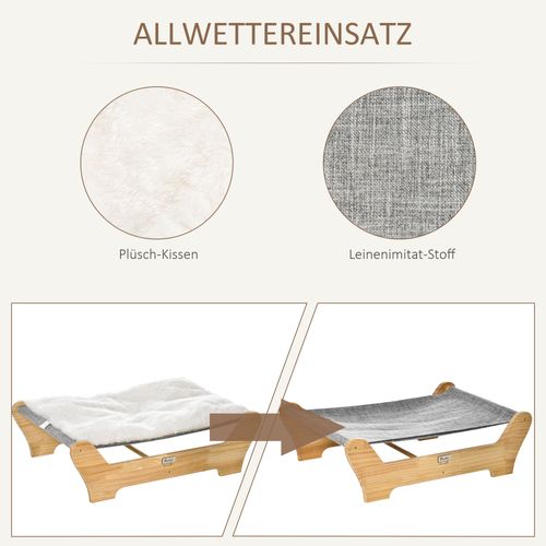 Hamac Pour Chat Avec Cadre En Pin, Coussin Doux, 68x43x20 Cm, Lit Surélevé