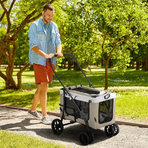 Buggy Pliable Pour Petits Chiens Et Chats, Sac Amovible, 4 Roues Freinées, Khaki