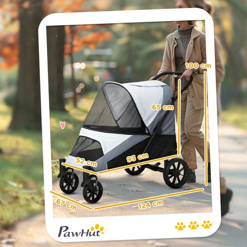 Poussette Pliable Pour Grands Chiens Et Chats Jusqu’à 30 Kg, Gris Avec Coussin