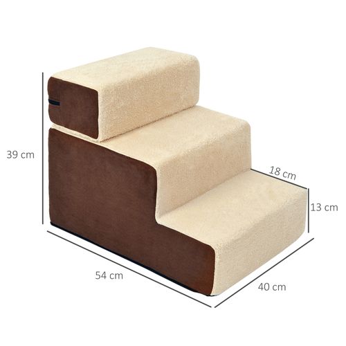 Escalier Pour Animaux 3 Marches En Peluche Beige 54x40x39 Cm Pour Chiens Et Chats